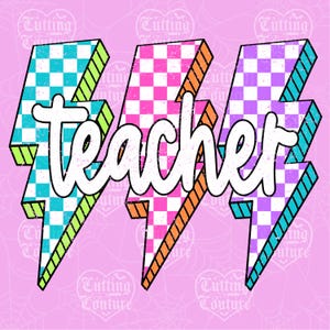 Blitzschlag Lehrer Png, Zurück in der Schule Png, Neon Lehrer Shirt Png, Retro Lehrer Png, Karierter Lehrer Png, Lehrer DTF, DTG #16