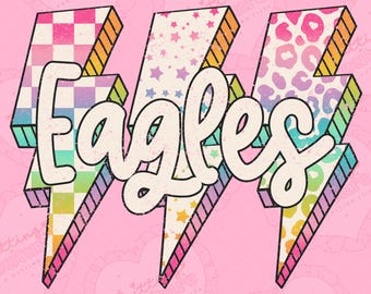 Rainbow Lightning Bolt Eagles png, sublimatieontwerp, Game Day png, Eagles-mascotte png, afdrukbaar ontwerp, digitale download, DTF, DTG