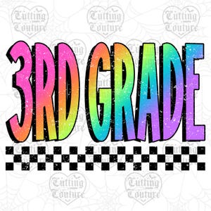 Neon 3rd Grade Png, Third Grade Png, Back To School Png, Girl&#39;s Third Grade Shirt Png Design, Retro Png, Checkered Png, Grunge Png #3