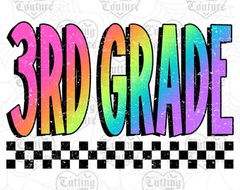 Neon 3rd Grade Png, Third Grade Png, Back To School Png, Girl's Third Grade Shirt Png Design, Retro Png, Checkered Png, Grunge Png #3