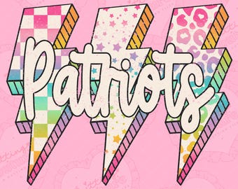 Rainbow Lightning Bolt Patriots Png, Sublimation Design, Game Day Png, Patriots Mascot Png, Printable Design, Digital Download, DTF, DTG