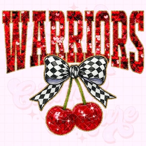 Warriors Png, Cherry Sequin Png, Coquette Warriors Sublimation, Warriors Shirt Png, Preppy Warriors Mascot Png, Red Warriors Png #320