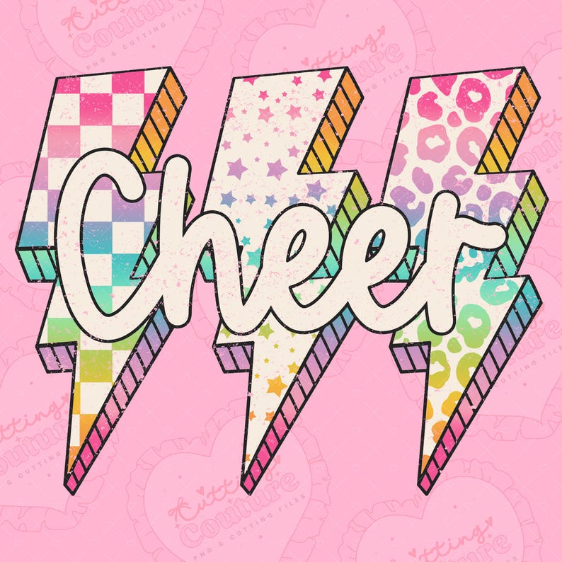 Rainbow Lightning Bolt Cheer Png, Cheer Sublimation Design, Cheerleader ...