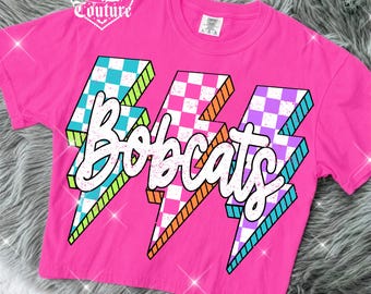 Checker Lightning Bolt Bobcats Png, Game Day Sublimation Design, Bobcats Mascot Png, Printable Design, Digital Download, DTF, DTG