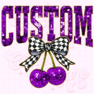 Cereja com lantejoulas personalizadas PNG, lantejoulas roxas PNG, PNG personalizado, PNG personalizado, PNG preppy, PNG coquete, design de camisa personalizado, entrega no mesmo dia