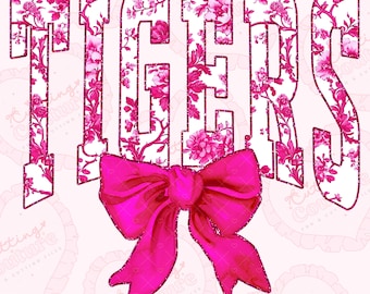 Pink Toile Tigers Png, Tigers Mascot Png, Game Day Png, Tigers Sublimation Design, Printable Design, Digital Download, DTF, DTG