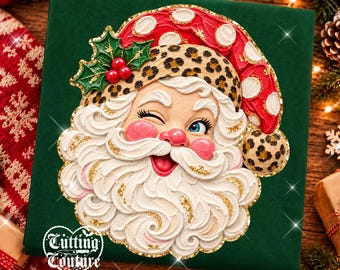 Retro Santa Png, Leopard, Polka Dots, Holiday Shirt Design, Hand Painted, Merry Christmas DTF, DTG, Printable Design, Digital Download
