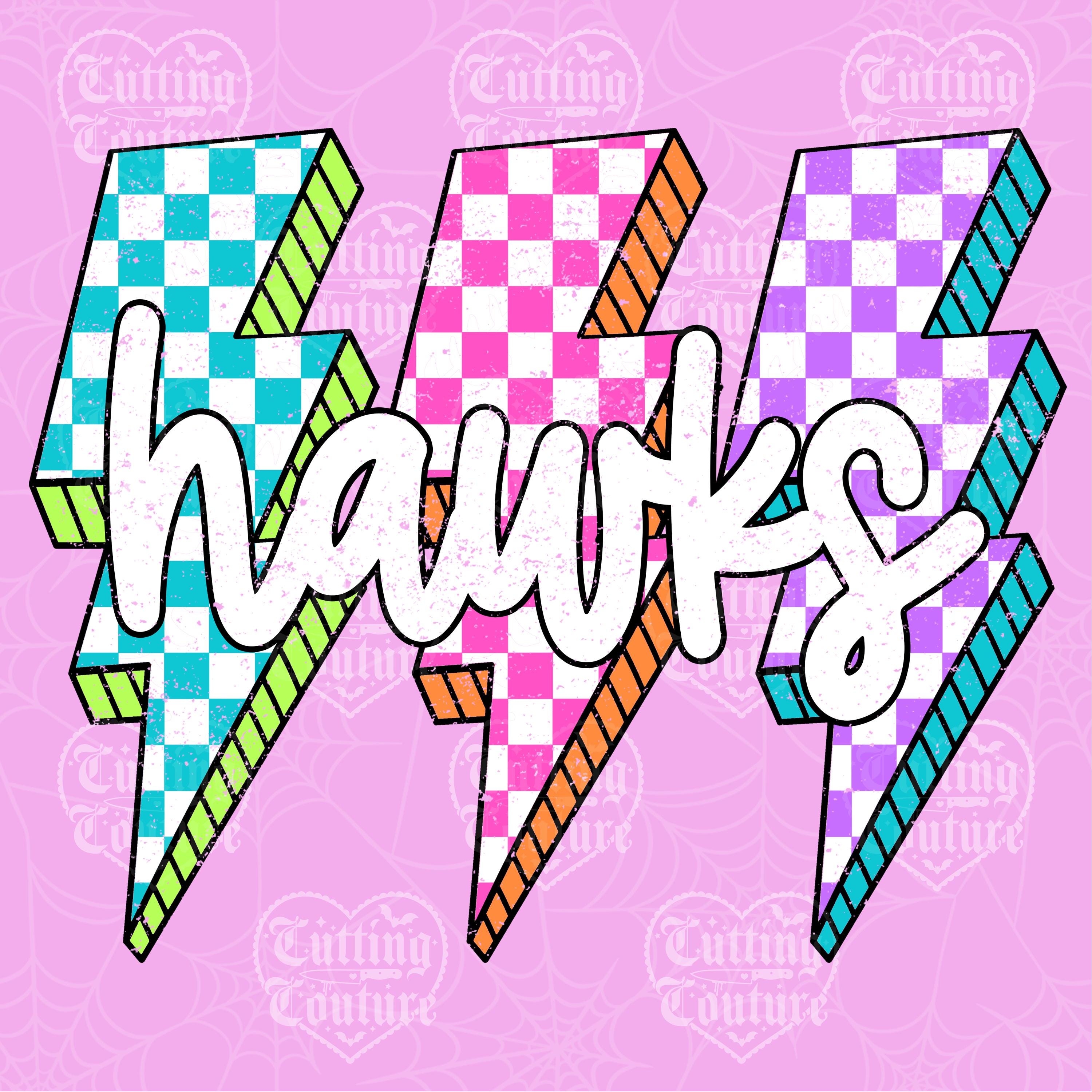 Hawks Png, Checkered Png, Retro Hawks Sublimation, Game Day Png, Hawks Shirt, Hawks Mascot Png, Neon Hawks Png, DTF, DTG #348