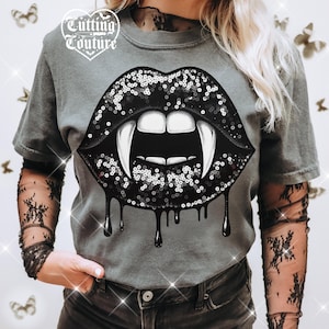 Sequin Vampire Fangs Png, Sequin Halloween Png, Vampire Png, Halloween Shirt Design, Spooky Season Png, Halloween Sublimation Design #12