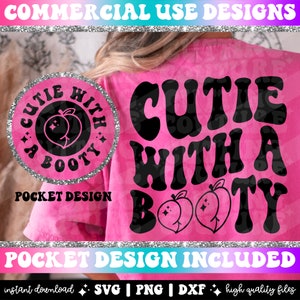 Cutie With A Booty Png, Svg Cutting File, Funny Sublimation Design, Wavy Png, Retro Png, Adult Humor Svg, Funny Quote Svg, Peach Svg