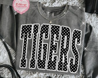 Polka Dot Varsity Tigers Png, Game Day Png, Sublimation Design, Tigers Mascot Png, Printable Design, Digital Download, DTF, DTG