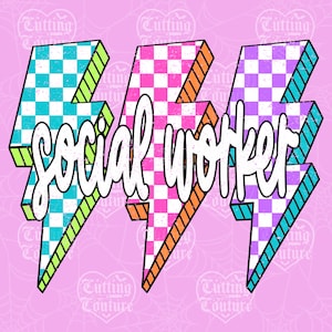 Lightning Checkered Social Worker Png, Neon Lightning Bolt Social Worker Png, Retro Png, Social Worker Shirt Png, Neon Png, Grunge Png #2