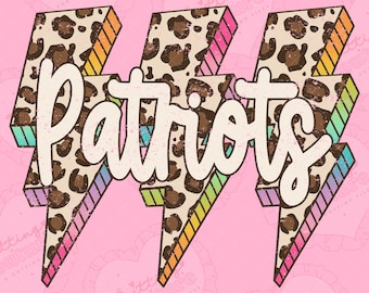 Rainbow Leopard Lightning Bolt Patriots Png, Game Day Sublimation Design, Patriots Mascot Png, Printable Design, Digital Download, DTF, DTG