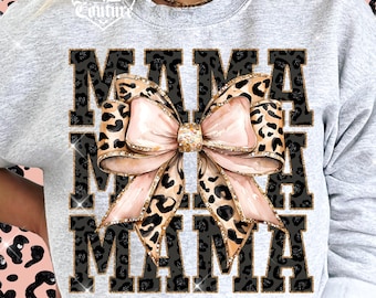 Mama Png, Glitter Leopard Mama Png, Coquette Mama Png, Trendy Mama Png, Leopard Bow Png, Mama Sublimation Design, Mama Shirt Png #16