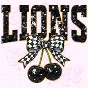Lions Png, Cherry Sequin Png, Coquette Lions Sublimation Design, Lions Shirt Png, Preppy Lions Mascot Png, Black Lions Png #322