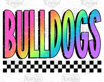 Neon Checkered Bulldogs Png, Retro Bulldogs Sublimation Design, Game Day Png, Bulldogs Shirt, Bulldogs Mascot Png, Bulldog Pride Png #486