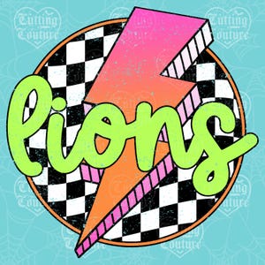 Lions Png, Checkered Png, Retro Lions Sublimation, Game Day Png, Lions Shirt, Lions Mascot Png, Neon Lions Png, DTF, DTG #420