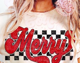 Retro Checkered Merry Png, Christmas Png, Christmas Shirt Design, Retro Christmas Png, Merry Christmas Png, Christmas Sublimation Design #74