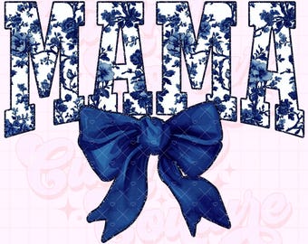 Mamá Png, Navy Toile Mama Png, Floral Mama Png, Chinoiserie Png, DTG, DTF, Mama Sublimation Design, Mama Shirt Png, Coquette Mama Png #1