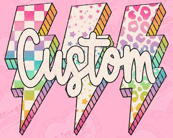 Custom Rainbow Lightning Bolt PNG, Custom Png, Custom Mascot Png, Custom DTF, DTG, Printable Design, Digital Download, Same Day Delivery