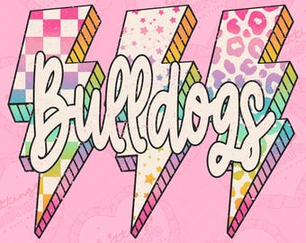 Rainbow Lightning Bolt Bulldogs png, sublimatieontwerp, Game Day png, Bulldogs mascotte png, afdrukbaar ontwerp, digitale download, DTF, DTG
