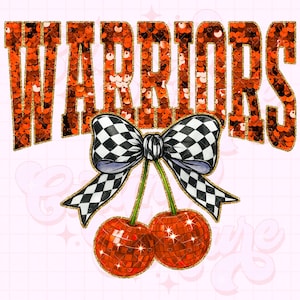 Warriors Png, Cherry Sequin Png, Coquette Warriors Sublimation, Warriors Shirt Png, Preppy Warriors Mascot Png, Orange Warriors Png #320