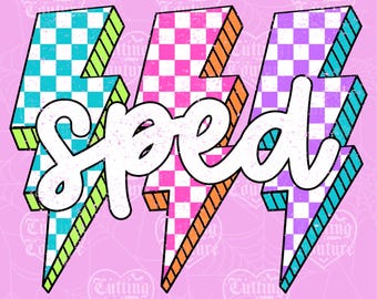 Lightning Bolt SPED Png, Back To School Png, Neon Sped Shirt Png, Retro Png, Checkered Png, Special Education Png, DTF, DTG #17