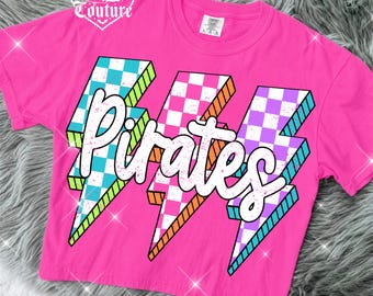 Checker Lightning Bolt Pirates Png, Game Day Sublimation Design, Pirates Mascot Png, Printable Design, Digital Download, DTF, DTG