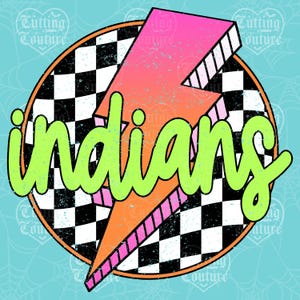 Indians Png, Checkered Png, Retro Indians Sublimation, Game Day Png, Indians Shirt, Indians Mascot Png, Neon Indians Png, DTF, DTG #419