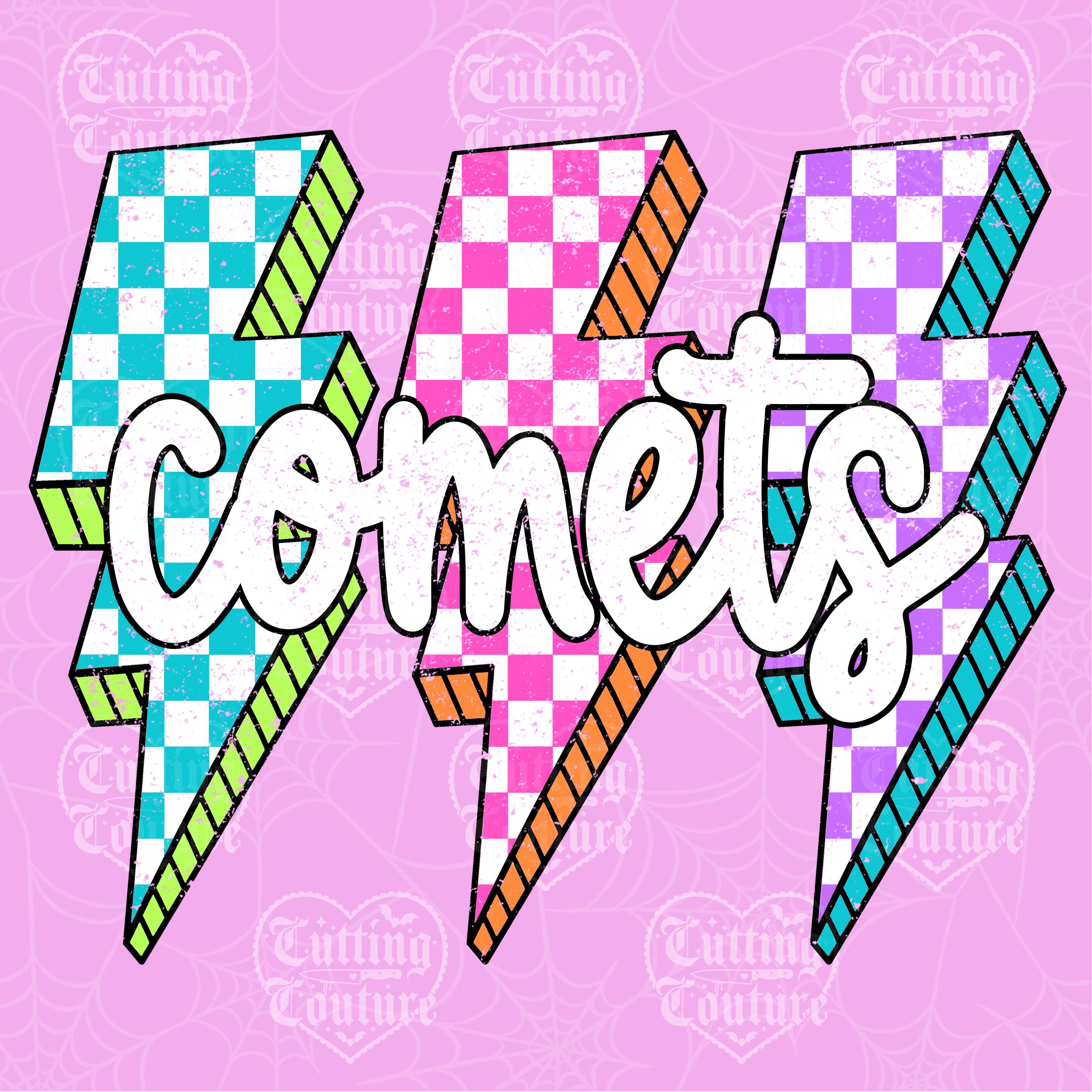 Comets Png, Checkered Png, Retro Comets Sublimation, Game Day Png, Comets Shirt, Comets Mascot Png, Neon Comets Png, DTF, DTG #370