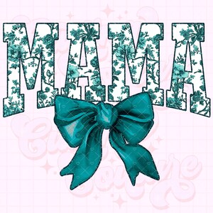Mama png, Teal Toile Mama png, Floral Mama png, chinoiserie png, DTG, DTF, Mama sublimatieontwerp, Mama shirt png, Coquette Mama png #1