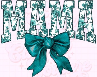 Mamá Png, Teal Toile Mama Png, Floral Mama Png, Chinoiserie Png, DTG, DTF, Mama Sublimation Design, Mama Shirt Png, Coquette Mama Png #1