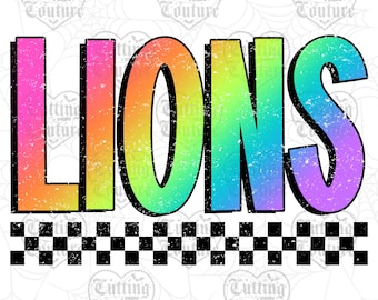 Neon Checkered Lions Png, Retro Lions Sublimation Design, Game Day Png, Lions Shirt Png, Lions Mascot Png, Lion Pride Png, DTF, DTG #573