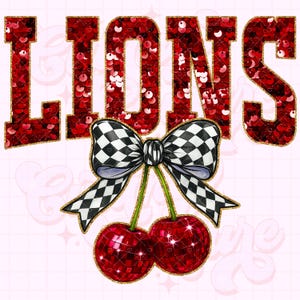 Lions Png, Cherry Sequin Png, Coquette Lions Sublimation Design, Lions Shirt Png, Preppy Lions Mascot Png, Maroon Lions Png #322