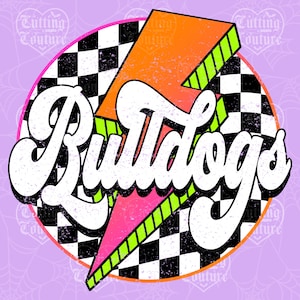 Bulldogs (Png), Cuadros (Png), Sublimación de Bulldogs Retro, Día del Juego (Png), Camiseta de Bulldogs, Mascota de Bulldogs (Png), Bulldogs Neón (Png), DTF, DTG #413