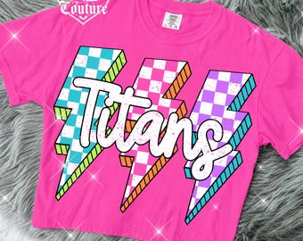 Checker Lightning Bolt Titans Png, Game Day Png, Sublimation Design, Titans Mascot Png, Printable Design, Digital Download, DTF, DTG