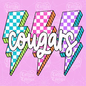 Cougars png, geruite png, retro cougars sublimatie, game dag png, cougars shirt, cougars mascotte png, neon cougars png, DTF, DTG #337
