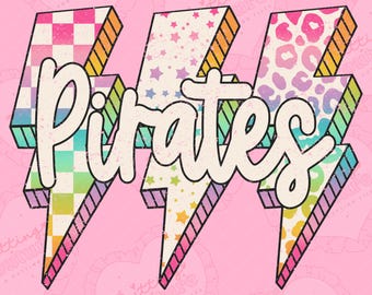 Rainbow Lightning Bolt Pirates Png, Sublimation Design, Game Day Png, Pirates Mascot Png, Printable Design, Digital Download, DTF, DTG