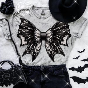 Halloween Gothic Sequin Bat Coquette Bow Png, Gothic Png, Spooky Png, Sequin Coquette Bow Png, Halloween Bow Png, Halloween Bat Png #3