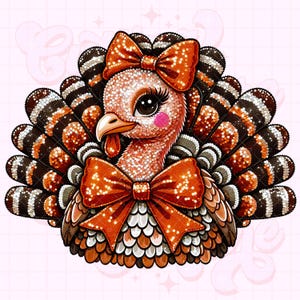 Pailletten Turkije png, coquette Thanksgiving png, kalkoen png, coquette Bow png, Thanksgiving kalkoen, Thanksgiving shirtontwerp, herfst png #84