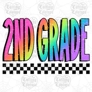 Neon 2nd Grade Png, Second Grade Png, Back To School Png, Girl&#39;s Second Grade Shirt Png Design, Retro Png, Checkered Png, Grunge Png #2