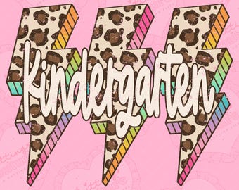 Rainbow Leopard Lightning Bolt Kindergarten Png, Sublimation Design, Back To School Png, Printable Design, Digital Download, DTF, DTG