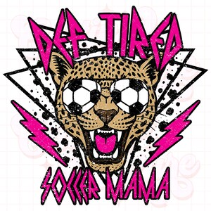 K&ouml;nnte beinhalten: Ein pinkfarbenes und schwarzes Grafikdesign mit einem Geparden, der Fu&szlig;ball-Sonnenbrillen tr&auml;gt, und dem Text "Def Tired Soccer Mama".