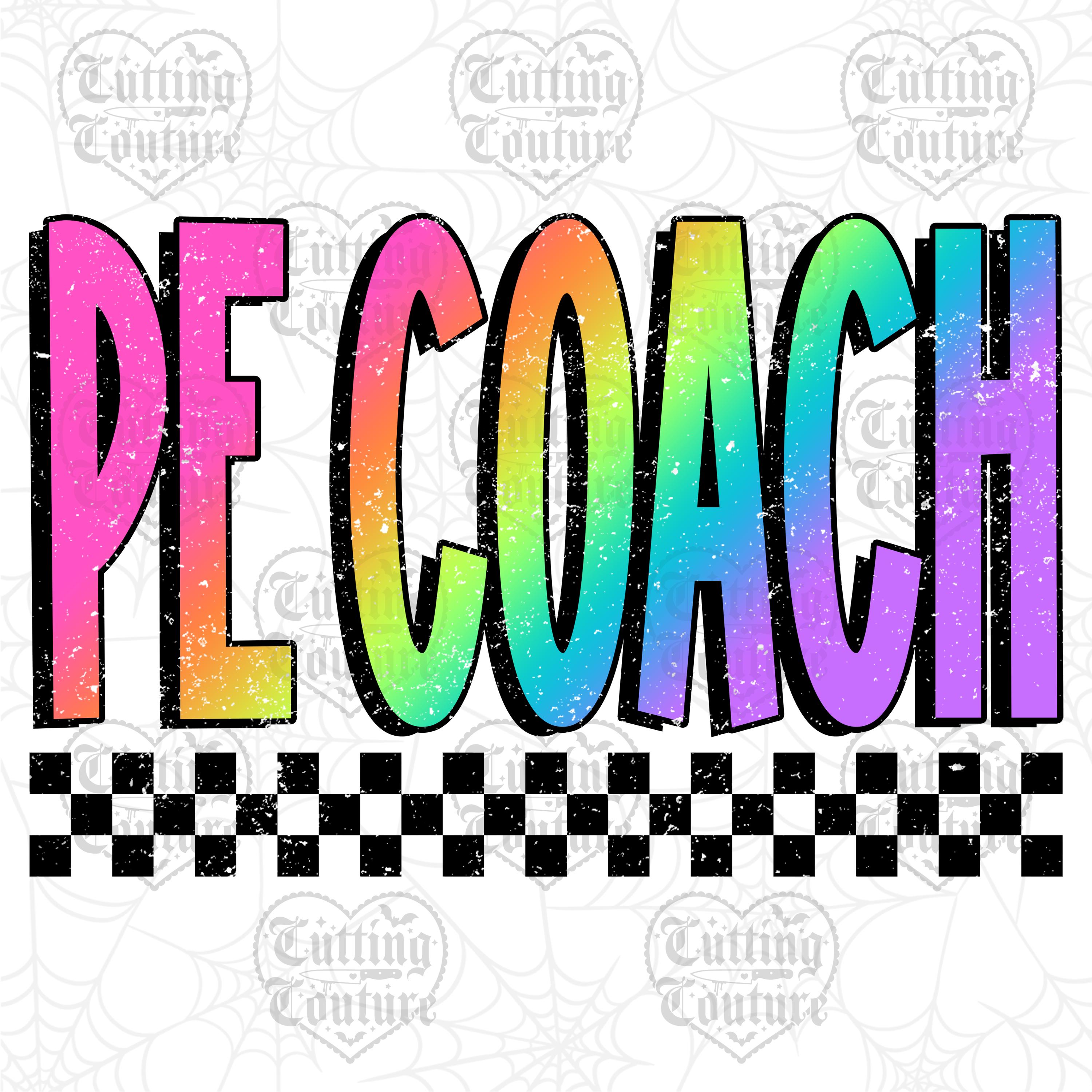 Neon School PE Coach Png, Back To School Png, School PE Coach Shirt Png, Retro Png, Checkered Png, First Day Of School Png, Dtf, Dtg #85