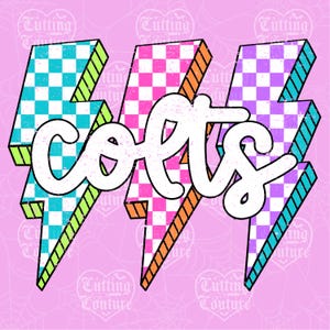 Colts (Png), Cuadros (Png), Sublimación retro de los Colts, Día del partido (Png), Camiseta de los Colts, Mascota de los Colts (Png), Colts neón (Png), DTF, DTG #375