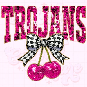 Trojans Png, Cherry Sequin Png, Coquette Trojans Sublimation Design, Trojans Shirt Png, Preppy Trojans Mascot Png, Pink Trojans Png #327