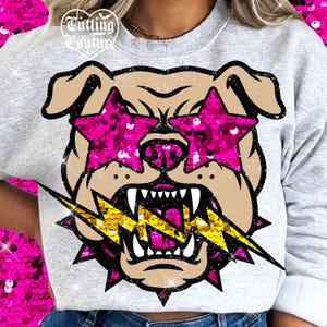 Preppy Bulldog Mascot Png, Retro Bulldogs Png, Lightning Bolt Png, Game Day Png, Bulldogs Shirt, Pink Bulldogs Mascot Png, Sequin Png #564