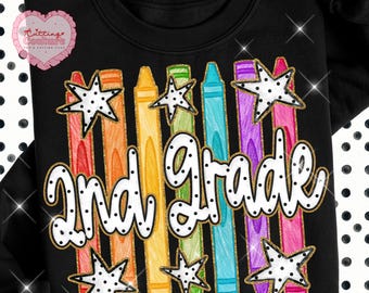 Preppy Polka Dot Crayons 2nd Grade Png, Second Grade Png, Sublimation Design, First Day Of School Png, Back To School Png, Printable Design