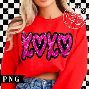Pailletten XOXO Png, prickelnde Valentinstag Png, Retro Valentinstag Png, Glitzer Valentinstag Shirt Design, Valentinstag Sublimation Design # 55