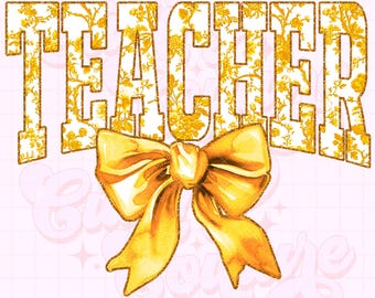 Teacher Png, Yellow Gold Toile Png, Floral Png, Chinoiserie Png, DTG, DTF, Teacher Sublimation, Teacher Shirt Png, Coquette Teacher Png #1